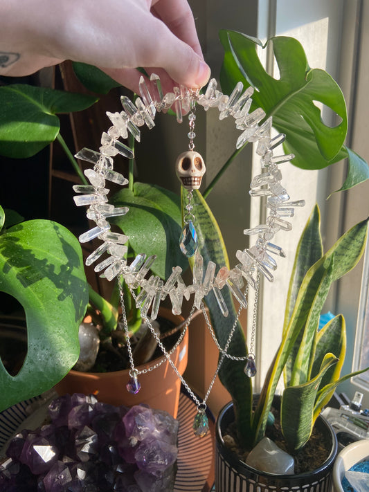 Clear Quartz and Howlite skeleton suncatcher