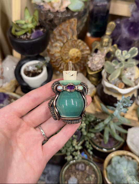 Opal and Amethyst pottery jar amulet