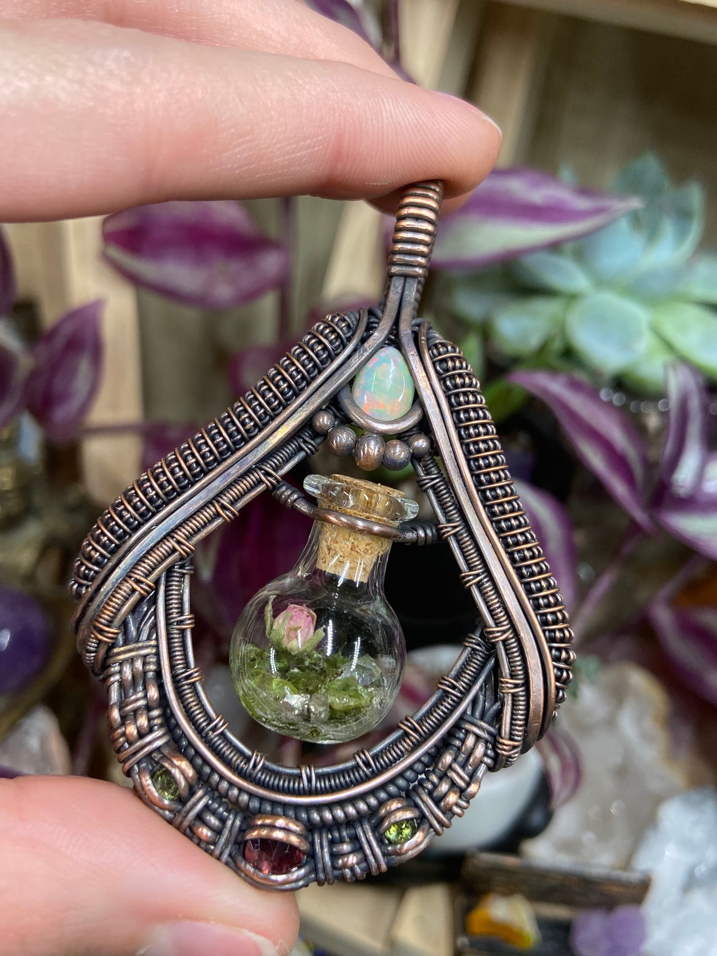 Garden rose terrarium amulet