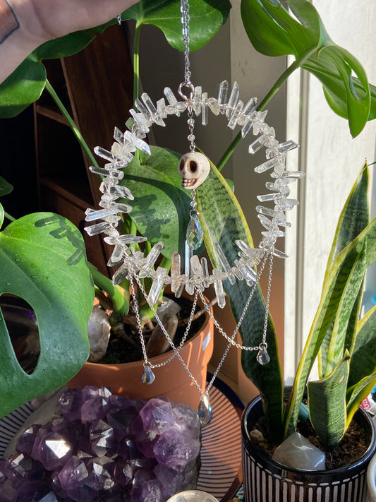 Clear Quartz and Howlite skeleton suncatcher