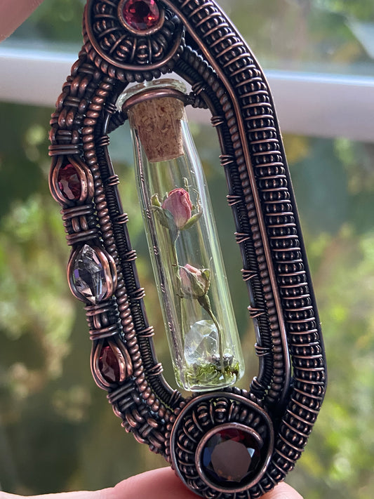 Garnet rose terrarium amulet