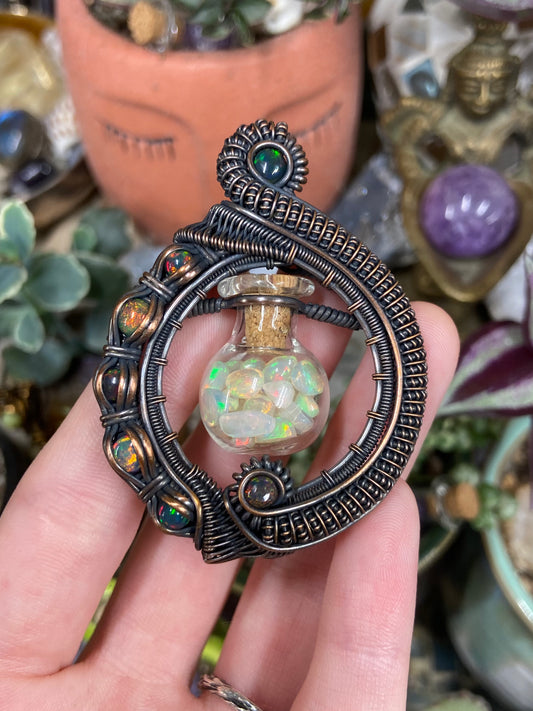 Ethiopian Opal and Black Opal vial vortex amulet